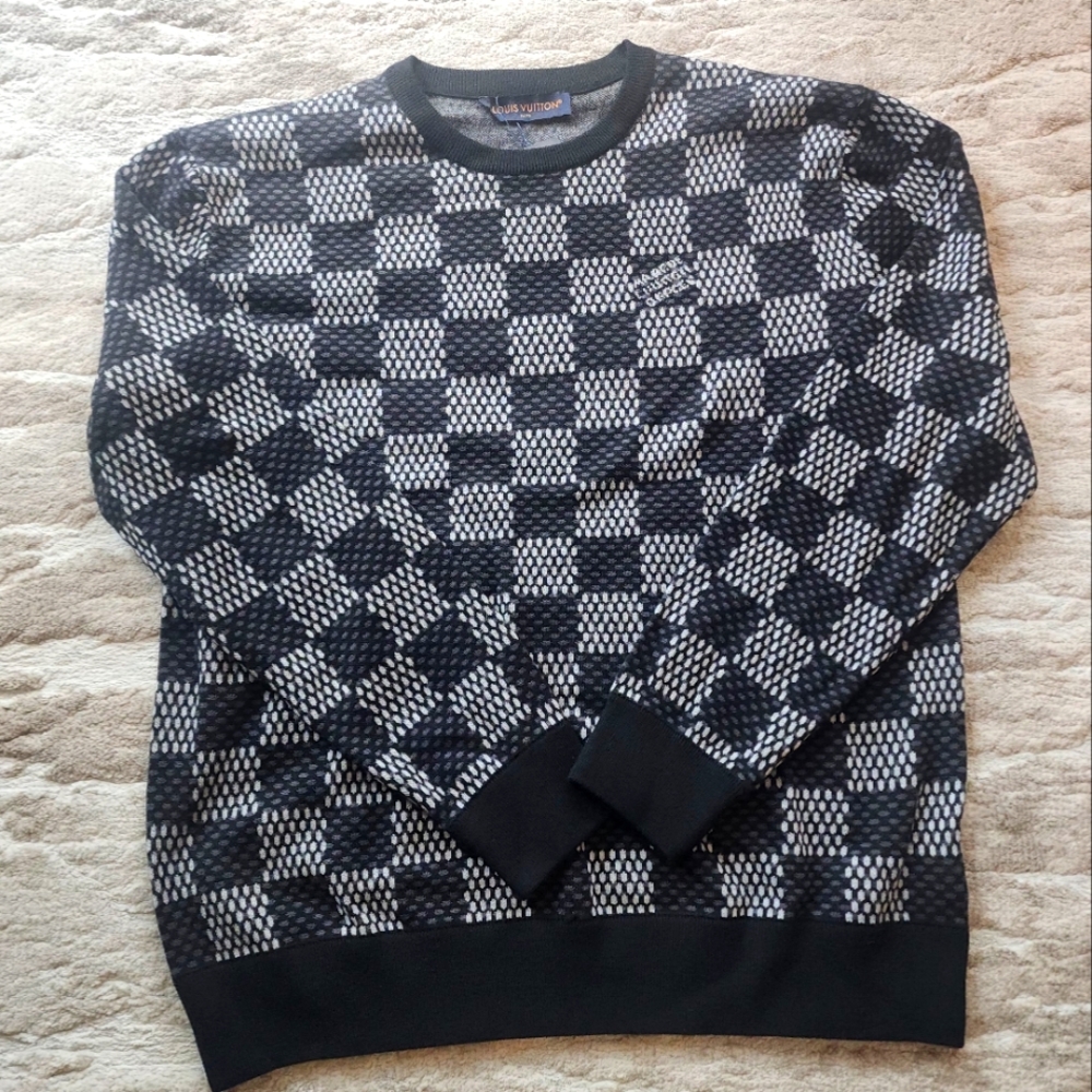 Louis Vuitton Black and White Checkerboard Crewneck Sweater